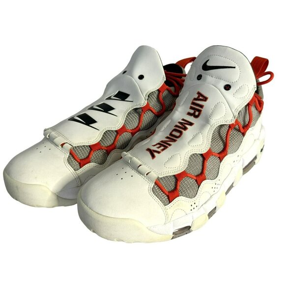 2018 Nike Air More Money White/Habanero Red/Atmosphere Grey Mesh Shoes Sz 10.5 - Picture 2 of 11